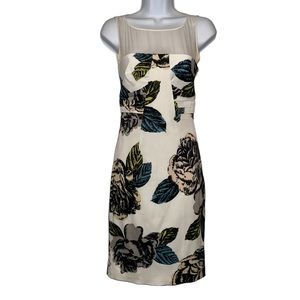 Karen Millen Women’s Ivory Floral Knee-Length Shear Yoke Sheath Dress- Size 4